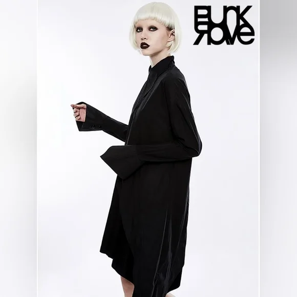 Gothic Bat Wings Shirt Dress - Black - Picture 2 of 5